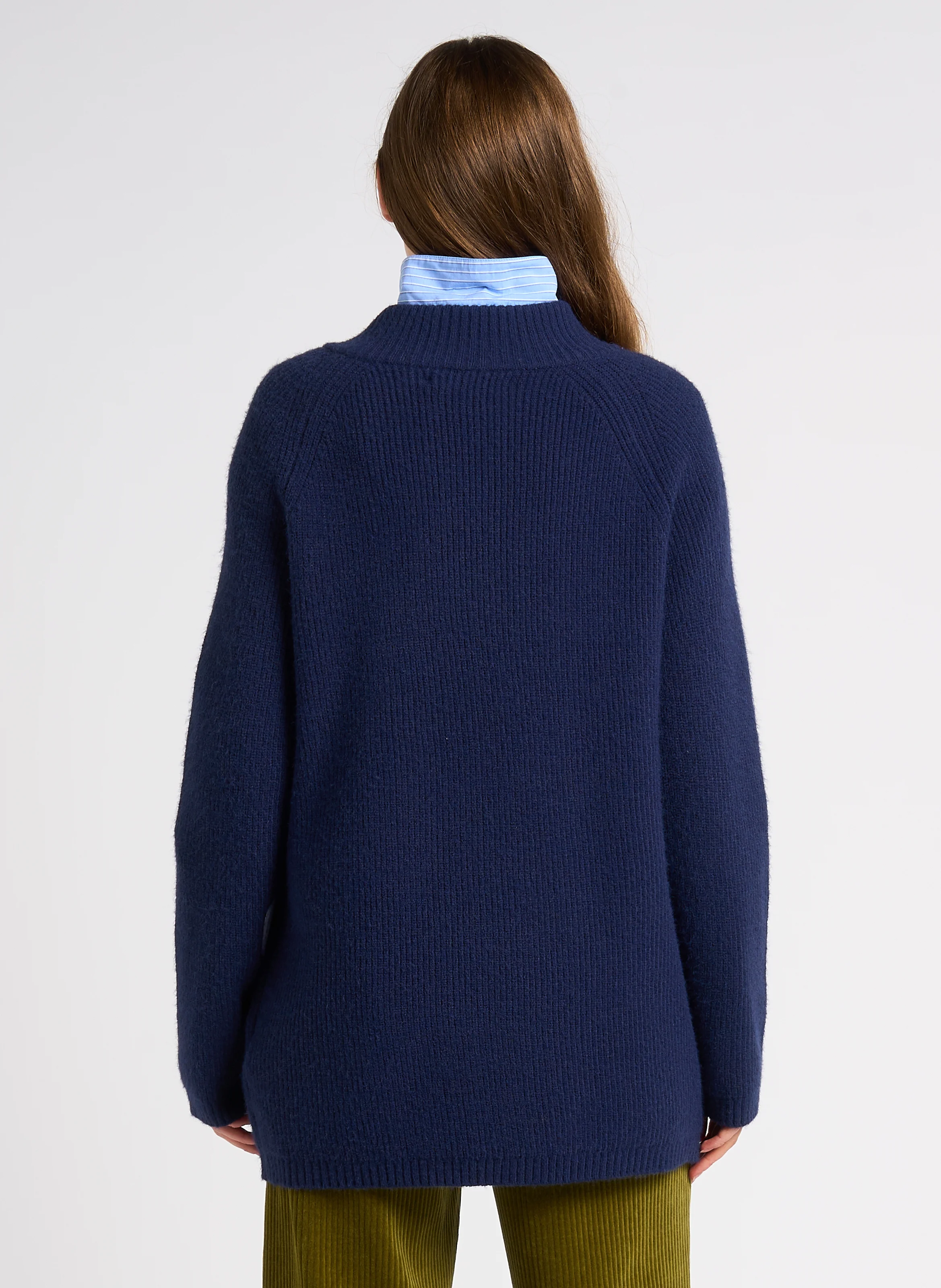 Pull zippé col montant côtelé| Bleu