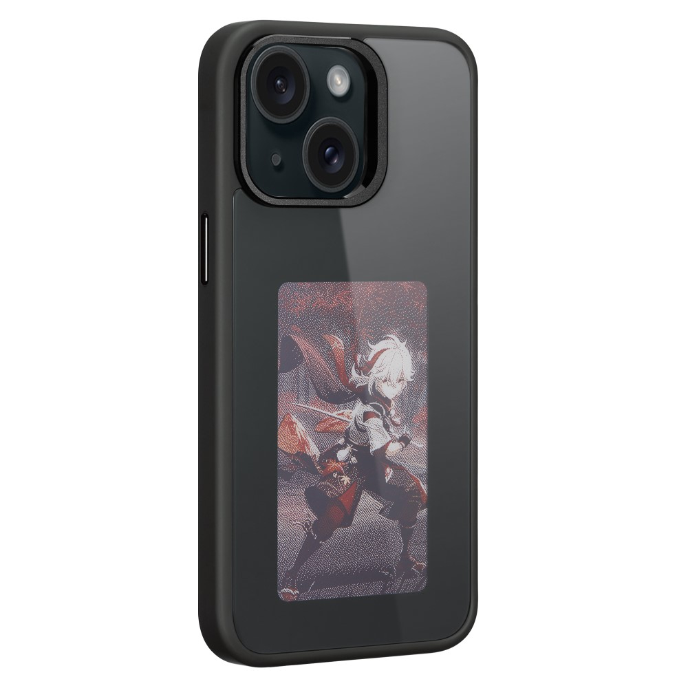 iPhone 15 Hybrid Hülle TPU Bumper mit Acryl Rückseite   DIY E-Ink Display mit NFC Technologie - Schwarz