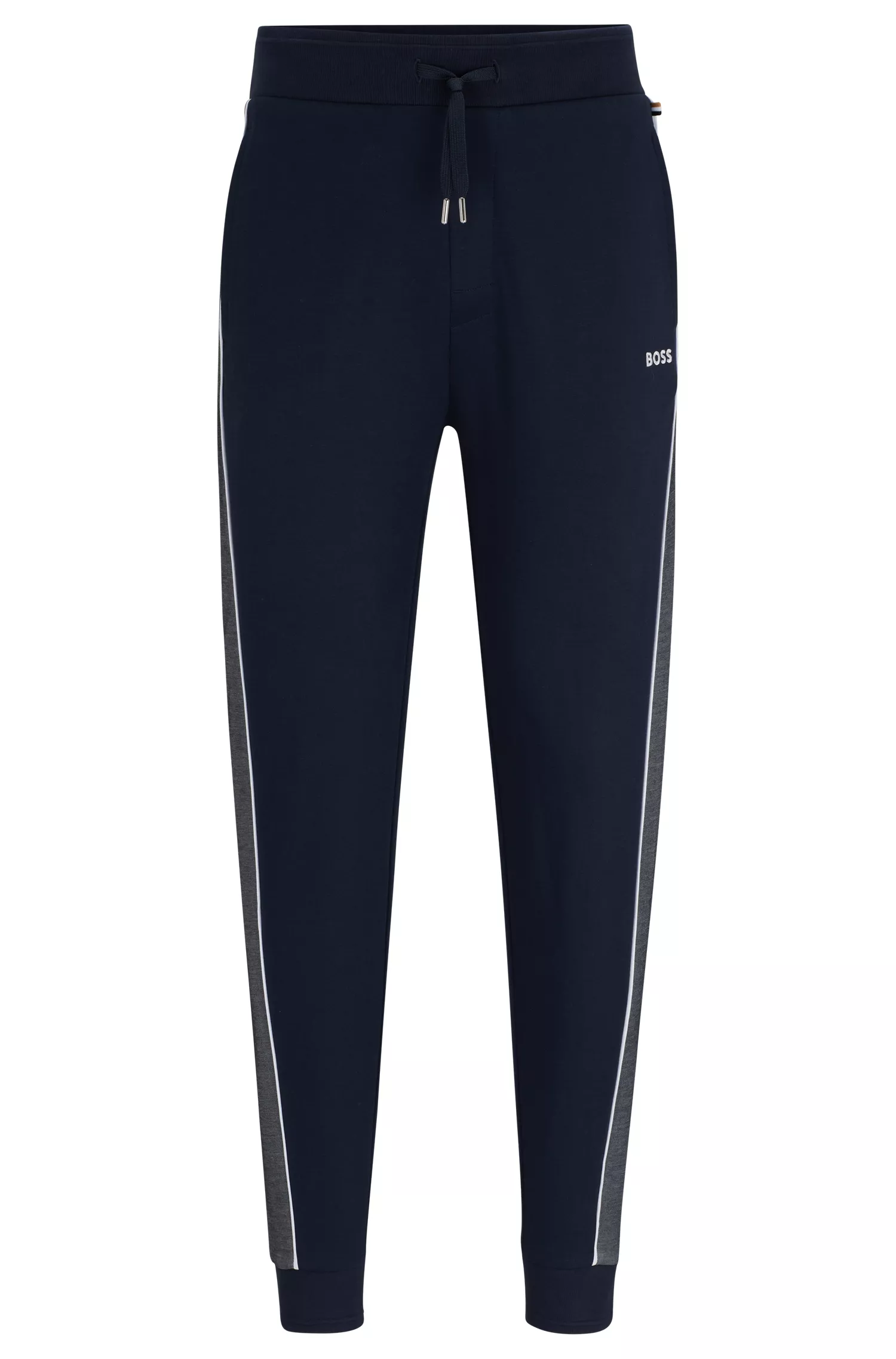 Calça de fato de treino BOSS em mistura de algodão preto com logótipo bordado