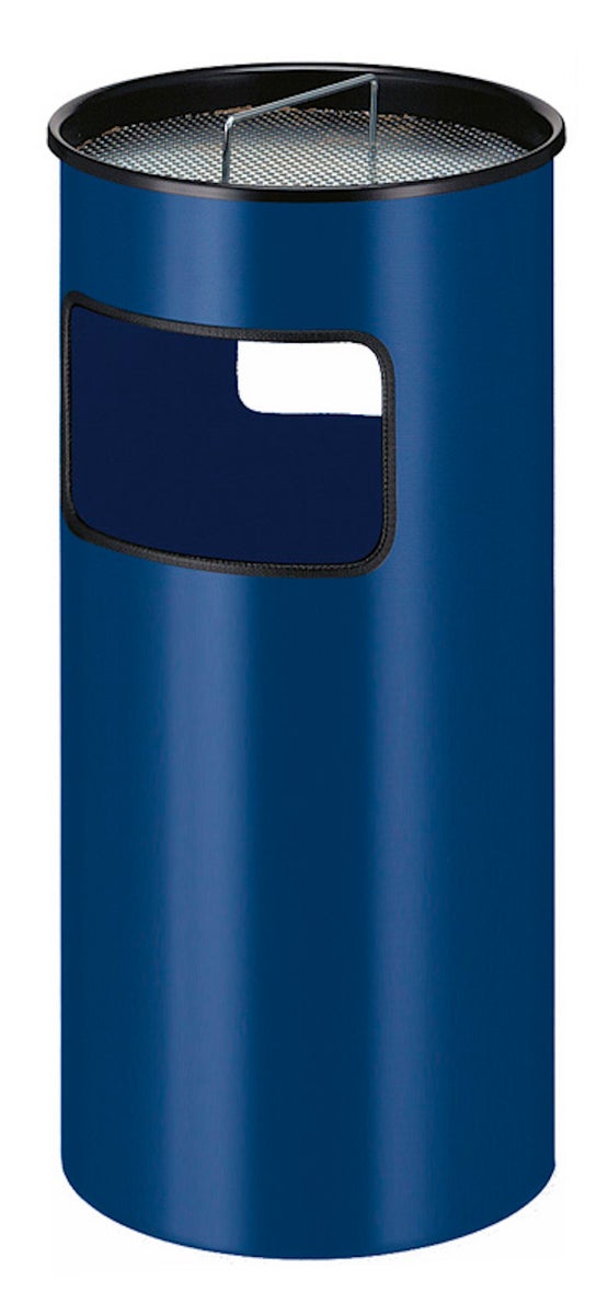PROREGAL Ronde brandwerende combinatie-asbak inclusief bluszand en zeef 50 liter HxØ 69 x 32 cm Binnenemmer van metaal Blauw