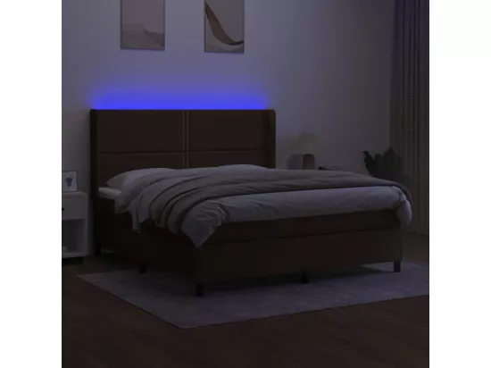 Sommier tapissier matelas et LED Marron foncé 180x200cm Tissu