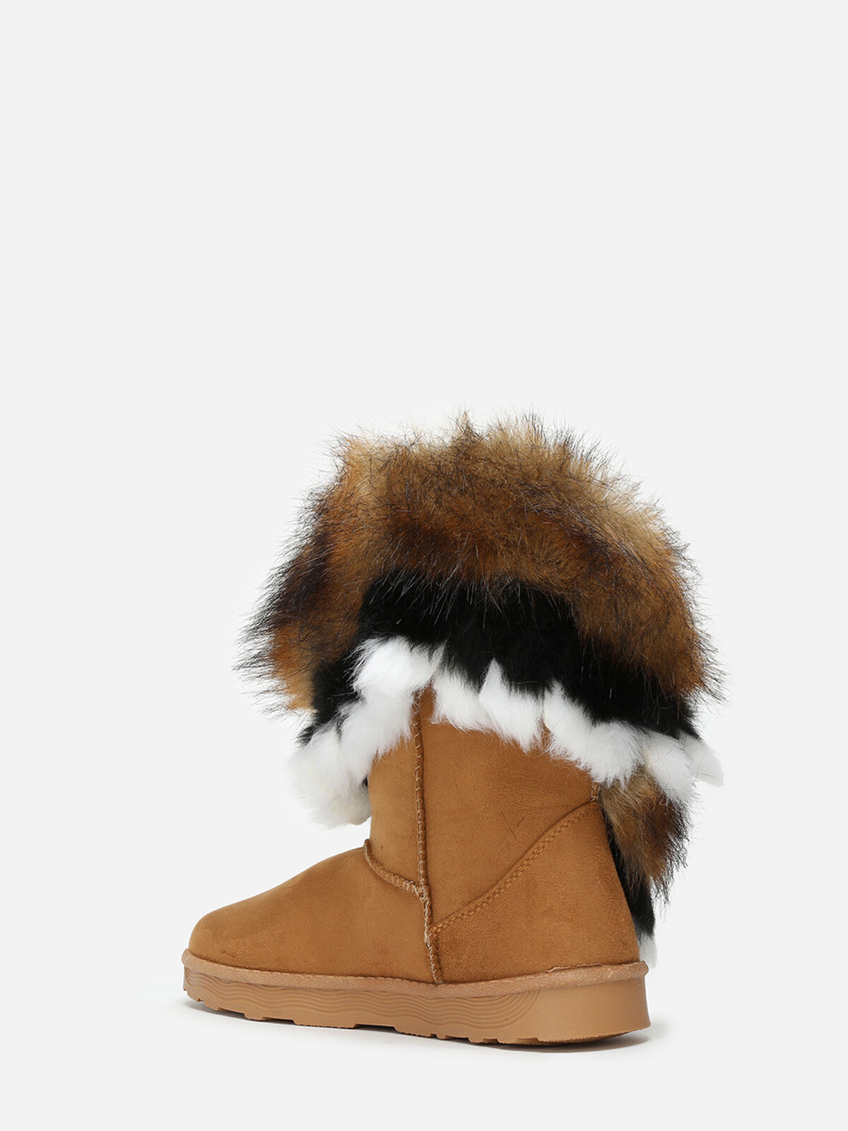Bottines avec tige effet fourré- Camel