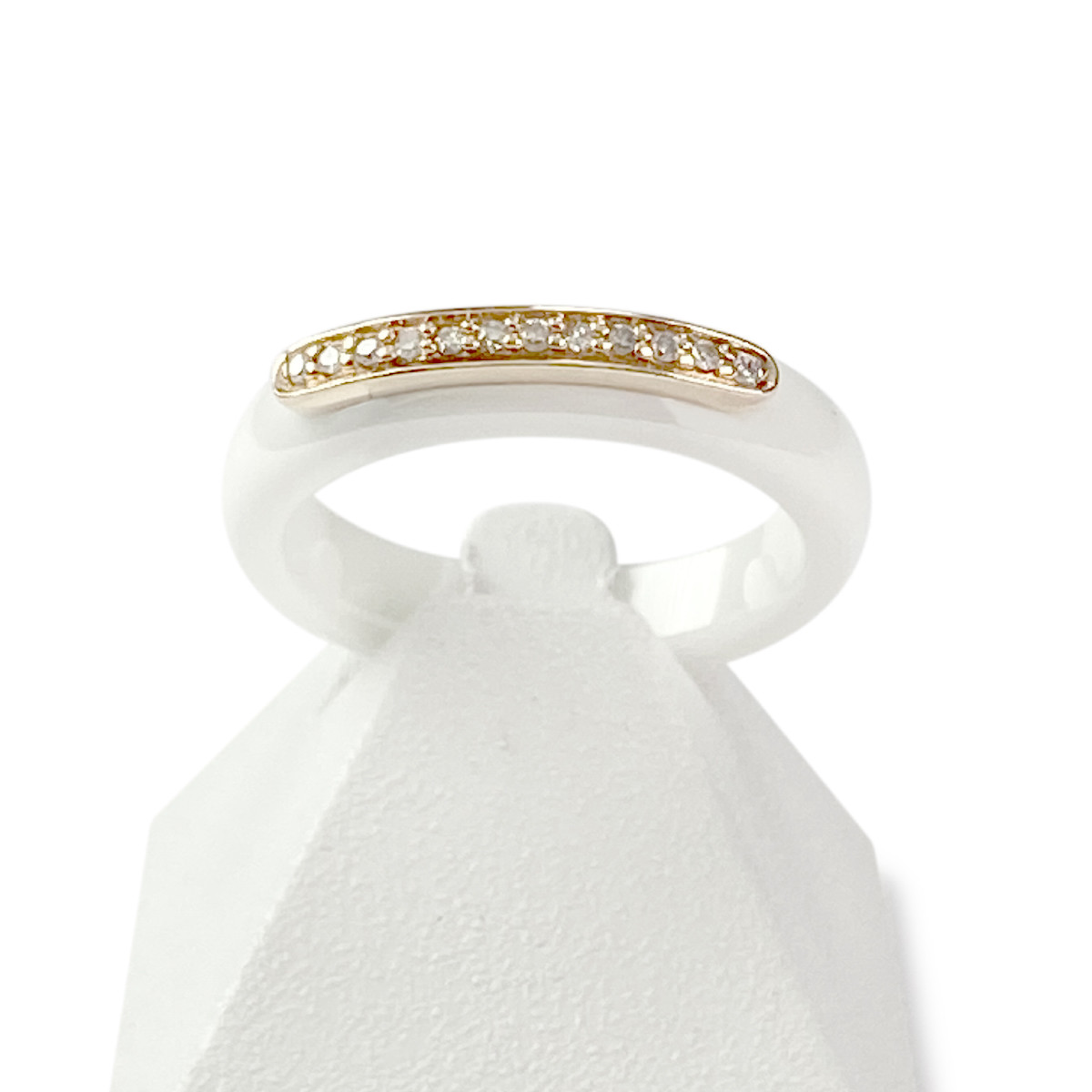Bague d'occasion or 375 rose céramique blanche et diamants