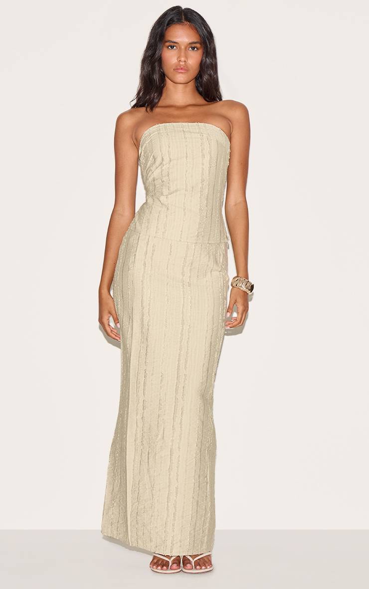 Sage Khaki Jupe Longue Mi-haute Texturée À Bords Effilochés