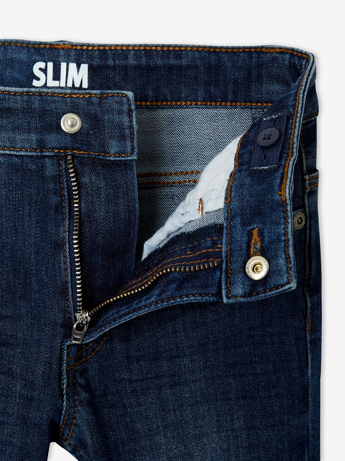 Calça jeans slim indestrutível para meninos, azul escuro liso
