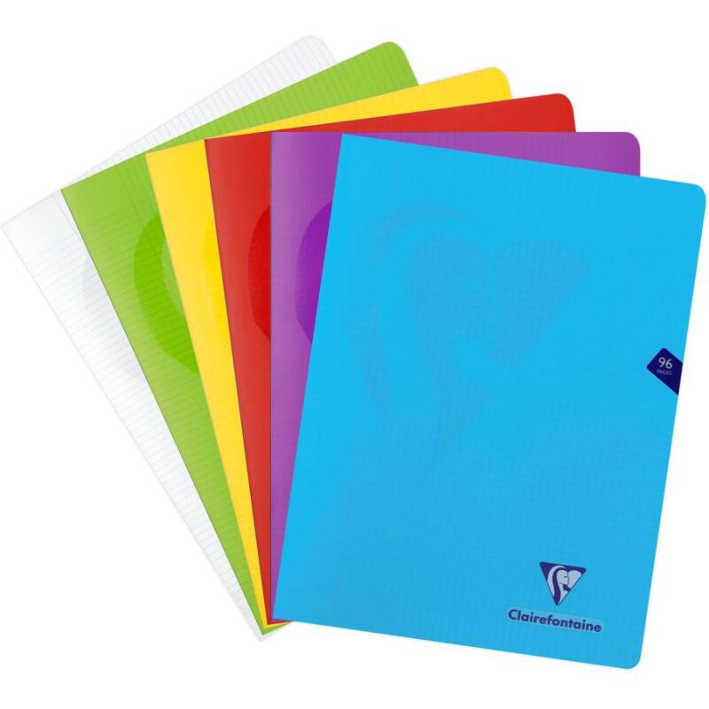 Cahier piqué Mimesys 24x32cm 96 pages petits carreaux + marge couverture polypropylène Couleur aléatoire - Assortis