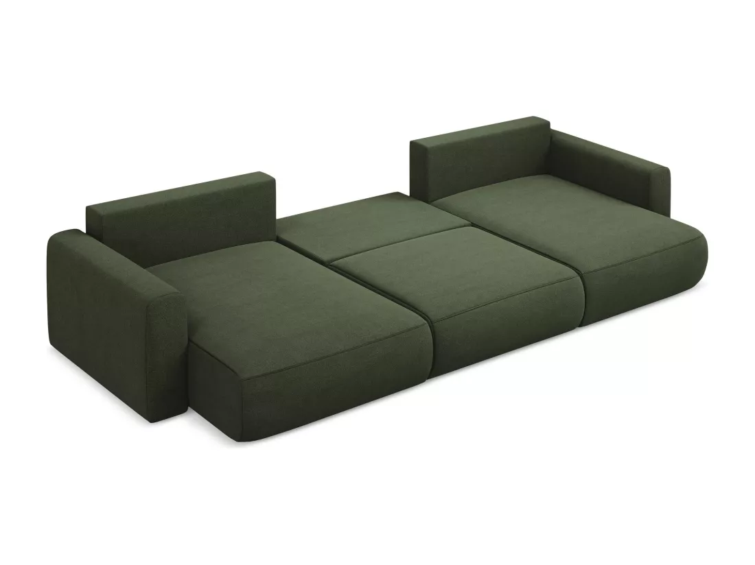 Canapé d'angle panoramique convertible en tissu texturé - olive - KAPUA