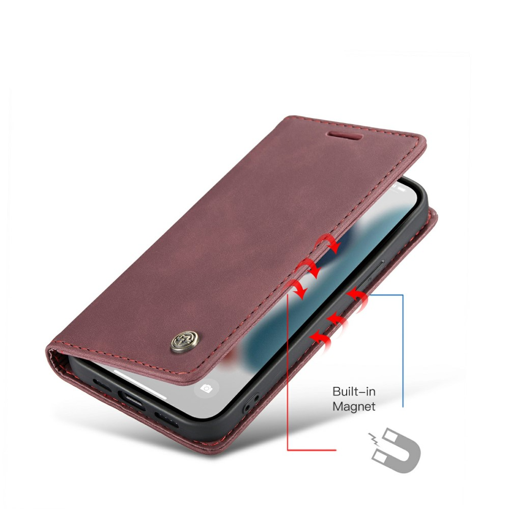 iPhone 13 Leder Tasche Flip Wallet Etui mit Kartenfächern - Dunkelrot