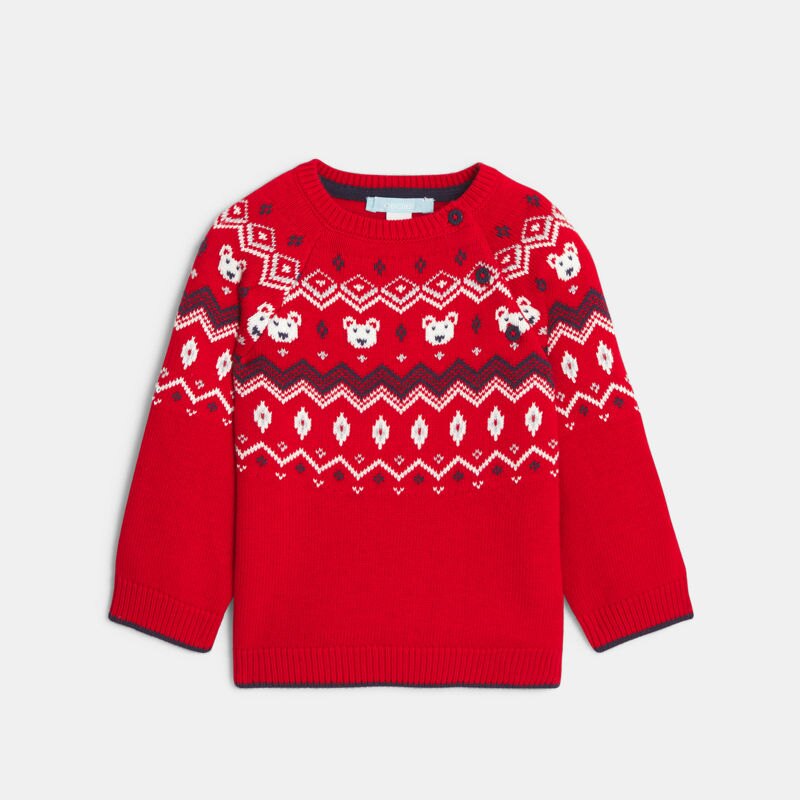 Pull maille tricot jacquard rouge bébé garçon Rouge