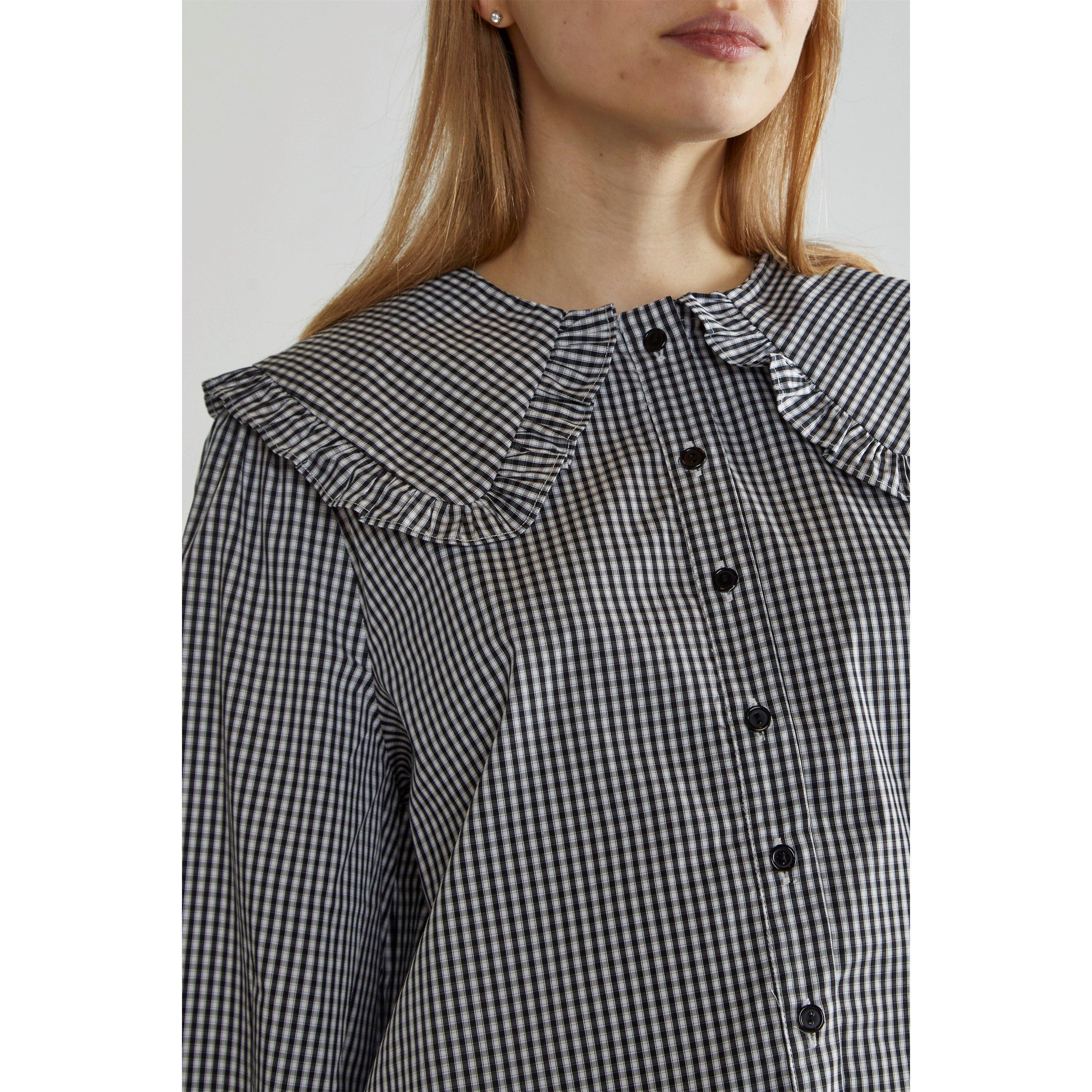 Glamorous Black White Gingham Statement Collar Blouse