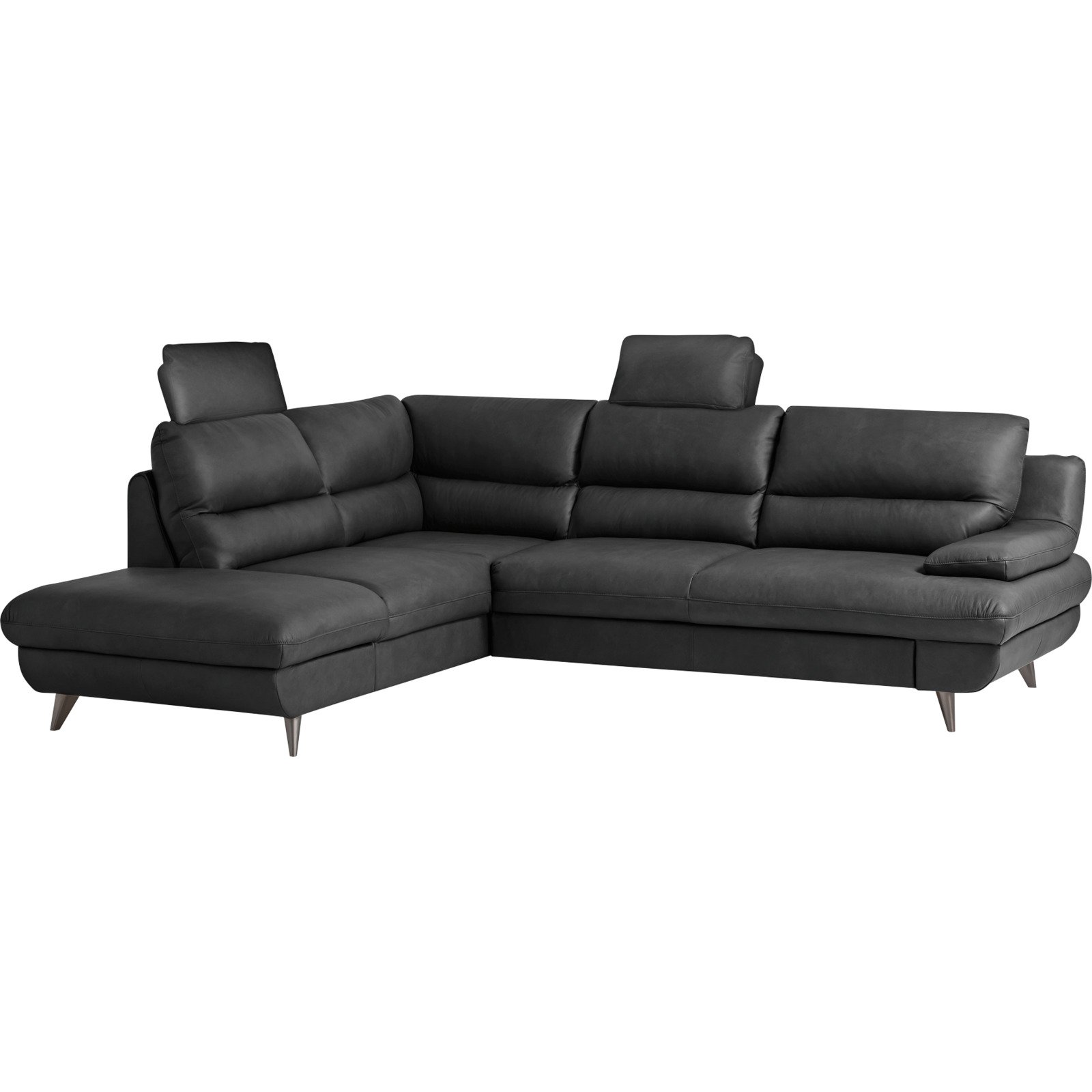 Ecksofa Pike Leder, Ottomane links schwarz