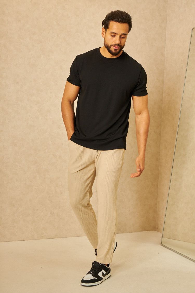 Pantalon de jogging fluide texturé beige