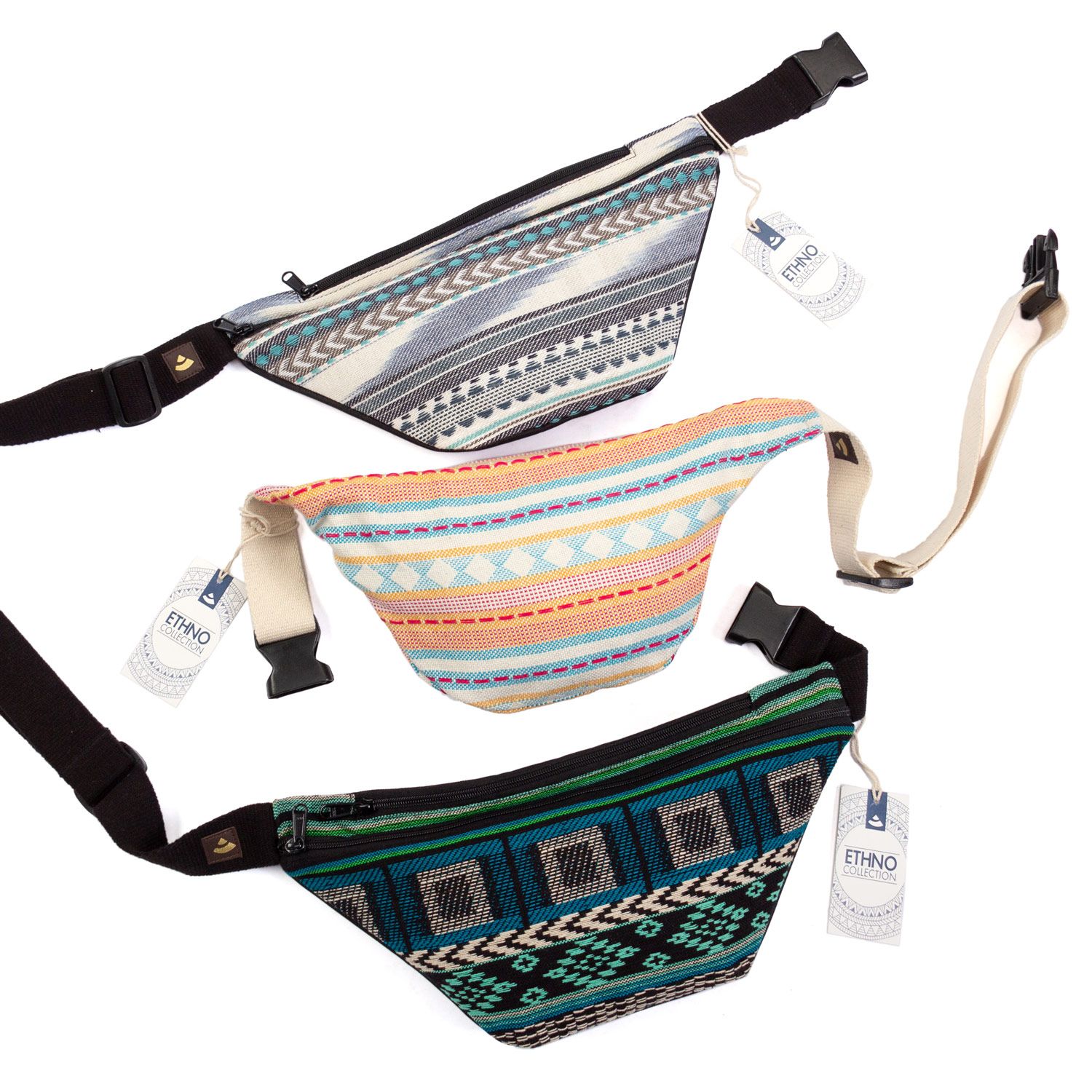 bodhi ETHNO Collection: Bauchtasche Jacquard-Webstoff, apricot-hellblau gemustert, Hip Bag
