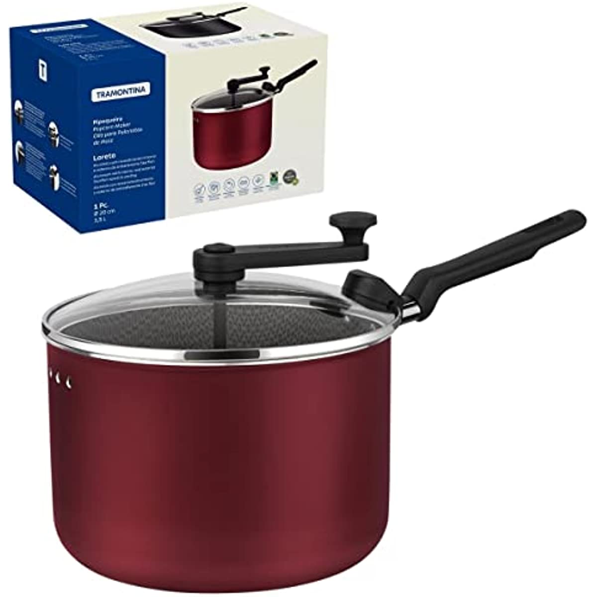 Tramontina PIPOQUEIRA 20CM 3,5L LORETO VERMELHO - ALUMINIO COM REVESTIMENTO ANTIADERENTE