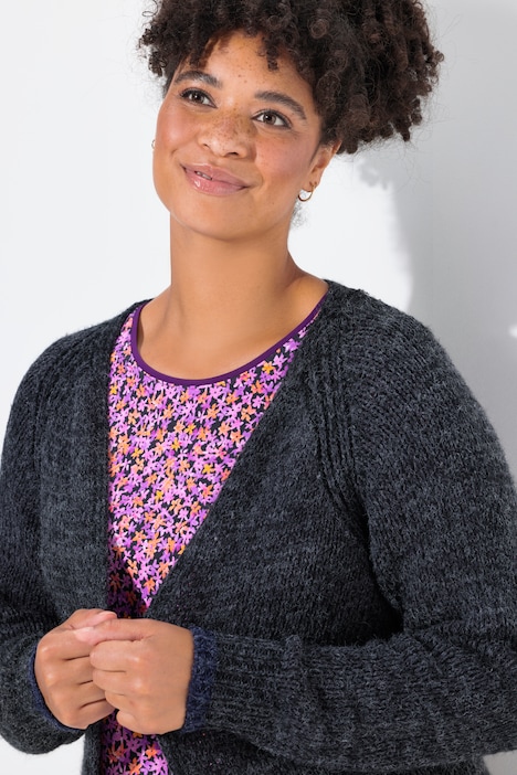 Long-Strickjacke, offene Form, Grobstrick