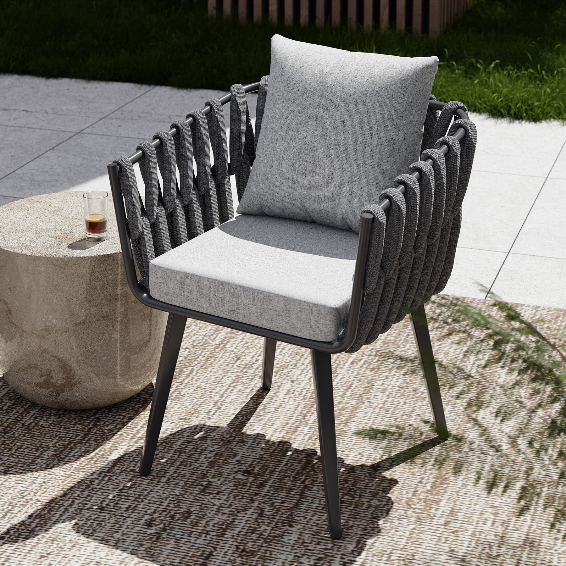 tectake® Stuhl, mit Aluminiumgestell, im Rope-Design, höhenverstellbare Kunststofffüße, 61 x 60 x 73 cm