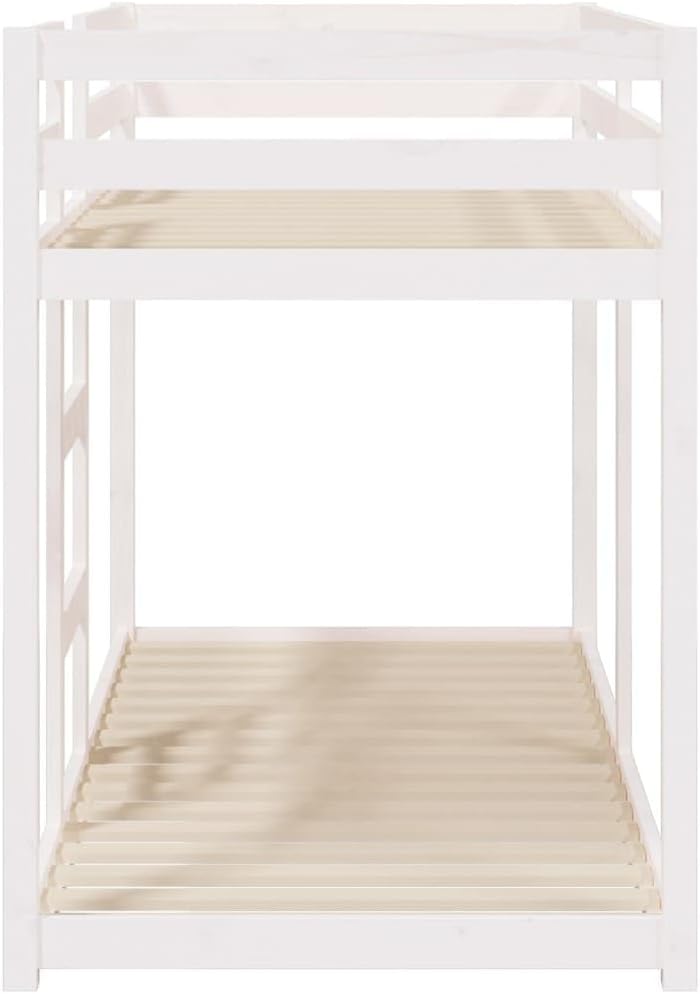 vidaXL Etagenbett, Stockbett für begrenzte Platzverhältnisse, Hochbett mit Leitplanken, Bett Bettgestell Bettrahmen, Weiß 75x190cm Massivholz Kiefer