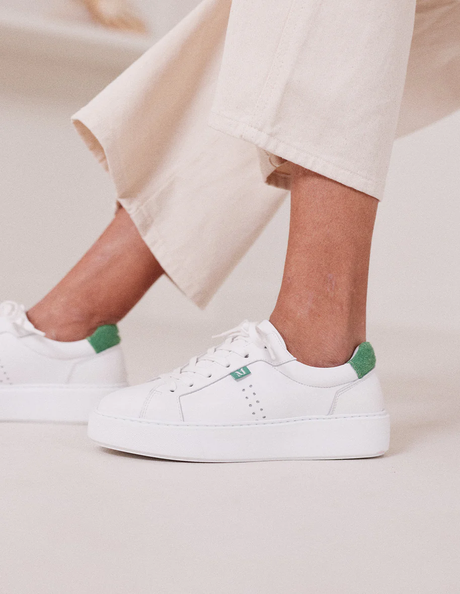 Baskets basses Apolline - Cuir et eponge blanc vert