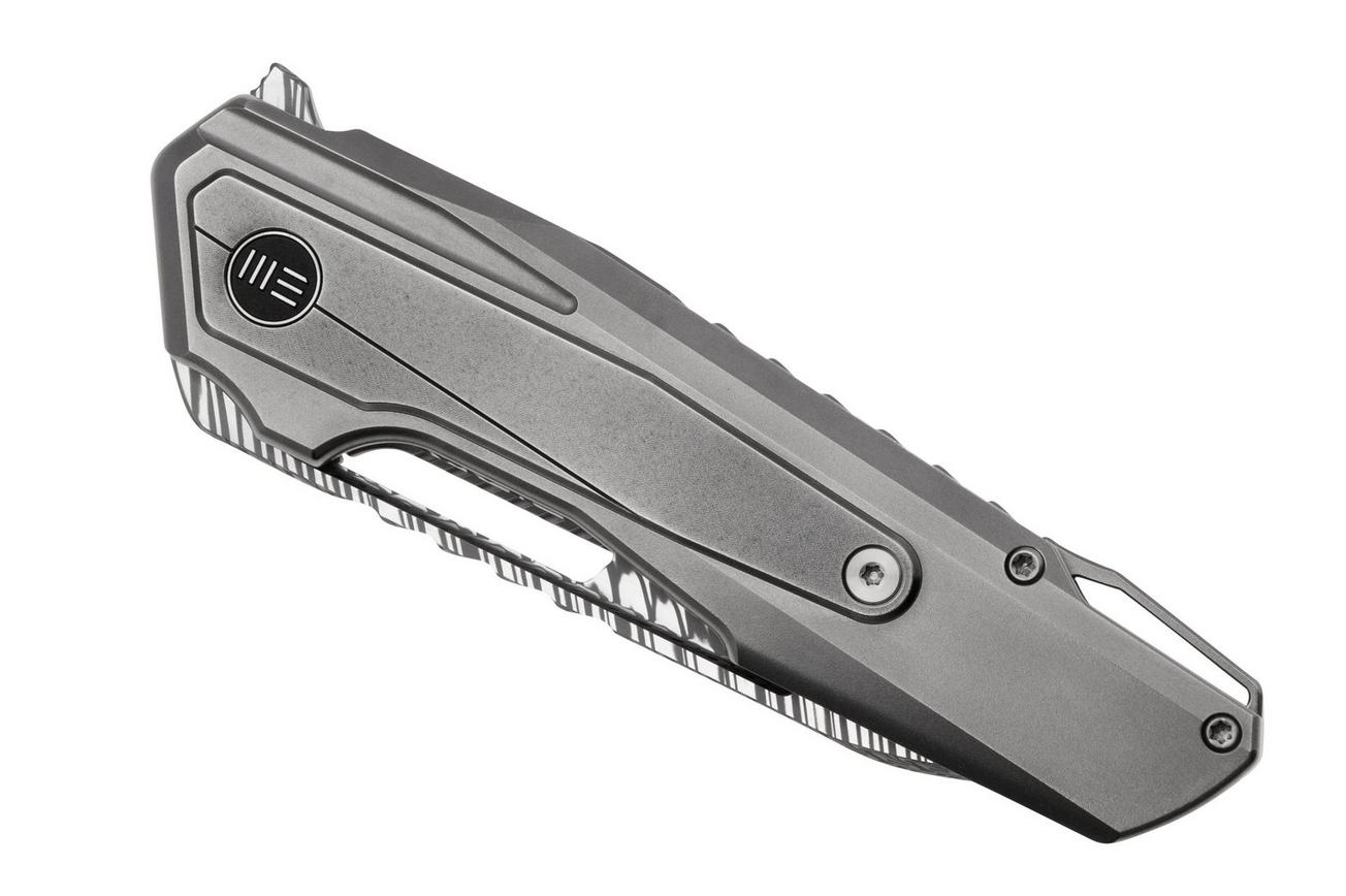 WE Knife Falcaria WE23012B-DS1 Fafnir Damasteel, Polished Bead Blasted Titanium, Polished Gray Titanium, zakmes