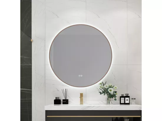 Miroir salle de bain LED rond 60cm anti buée avec cadre cuivré LB-4647RG