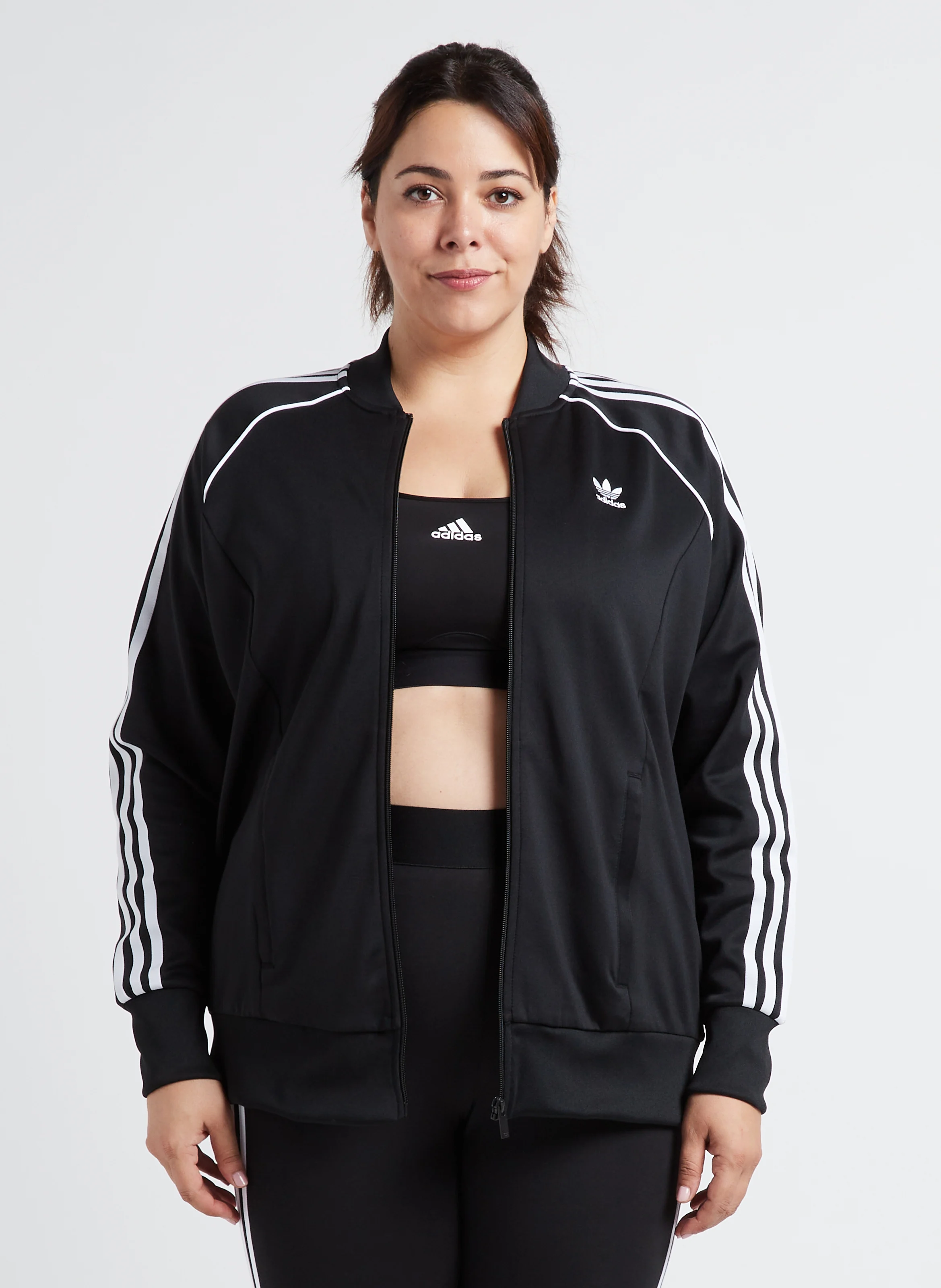 Veste col teddy détail trois bandes| Noir