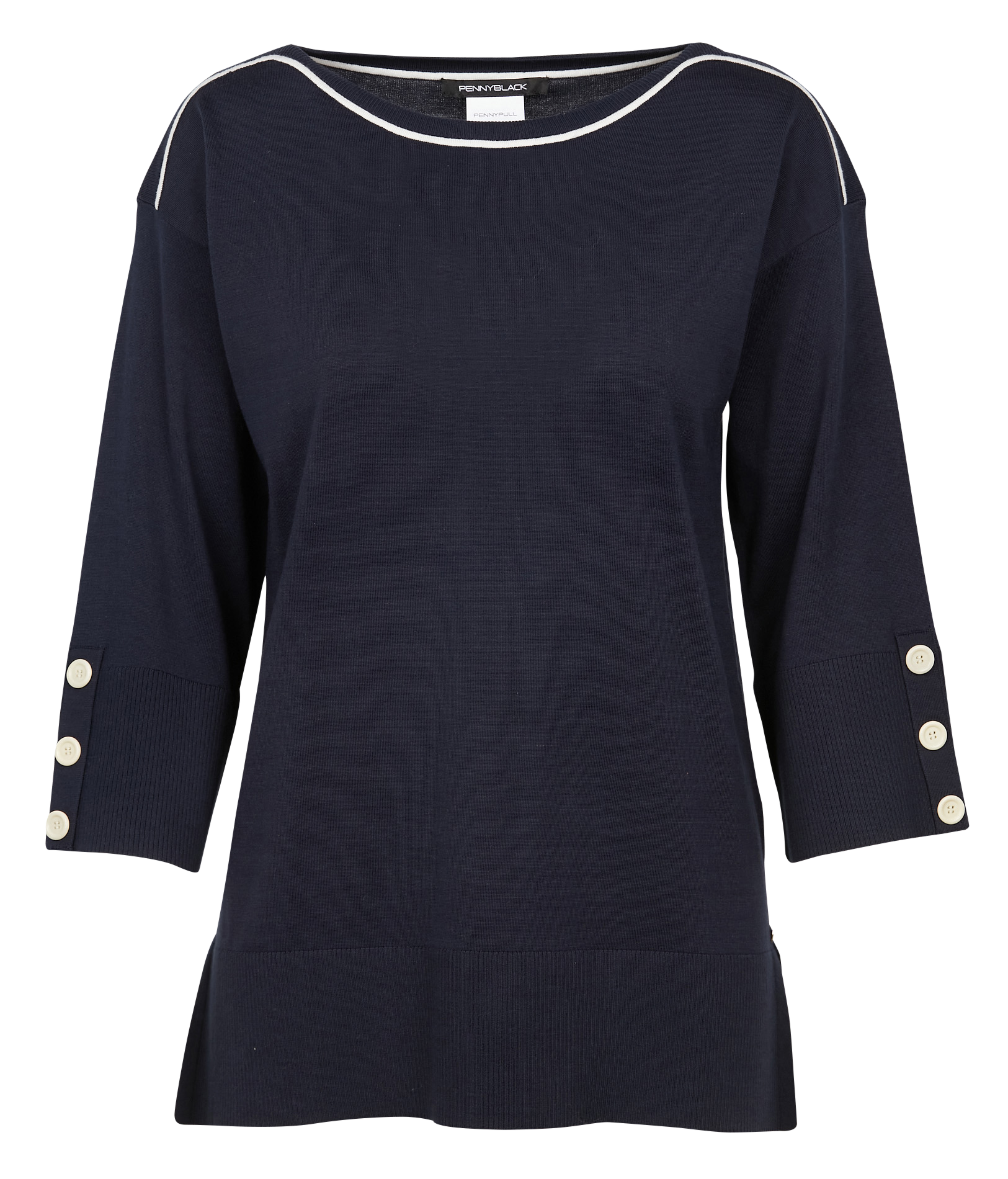 Pull col bateau en coton et soie| Bleu