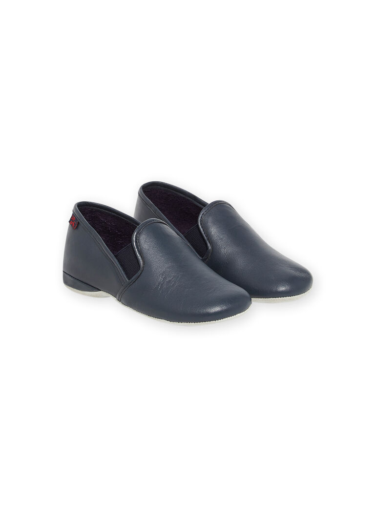 Pantoufles en cuir bleu marine enfant garçon