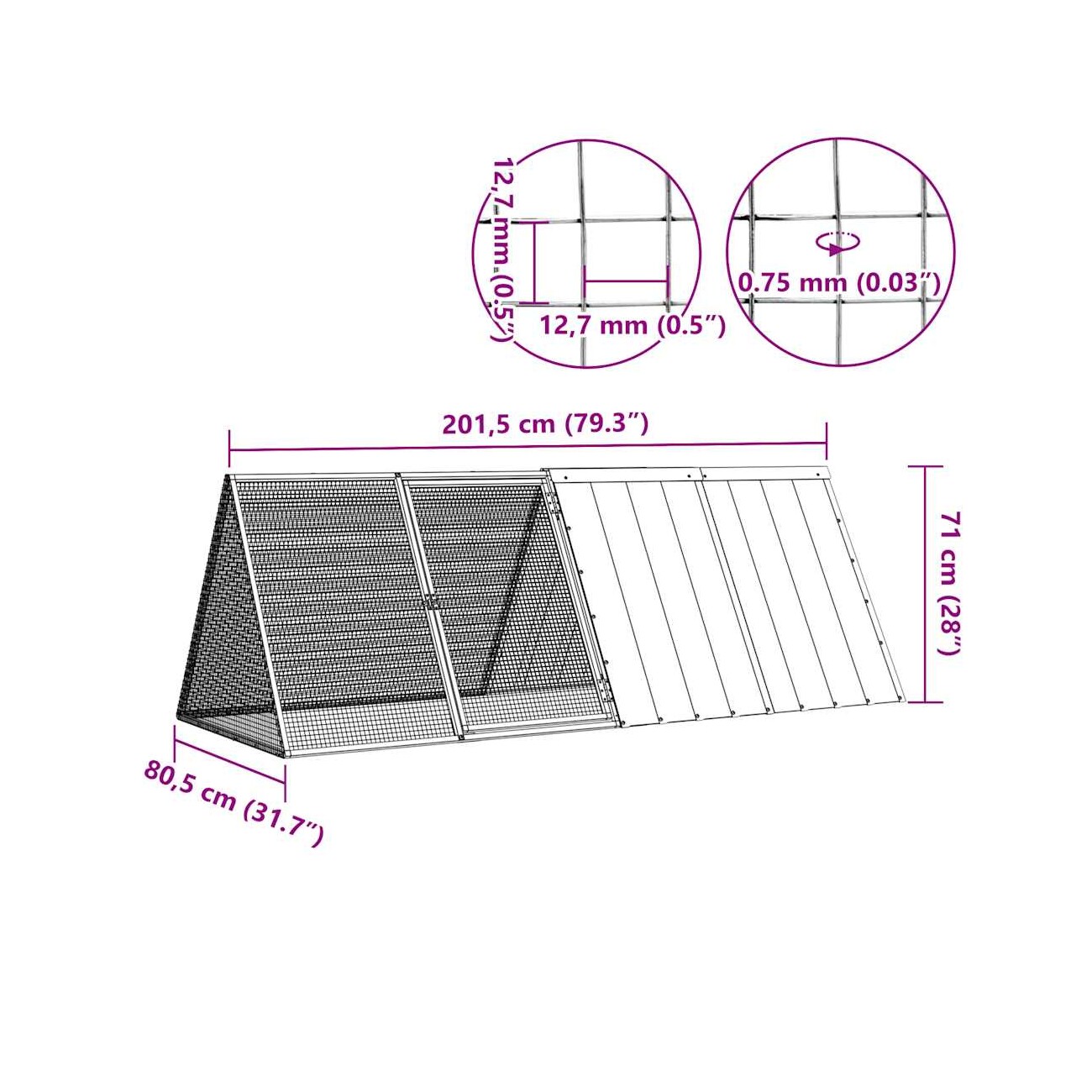 VidaXL Kaninchenkäfig Stahl Verzinkt Hasenstall Kaninchenstall mehrere Auswahl 2,015 m, 80,5 cm, 71 cm