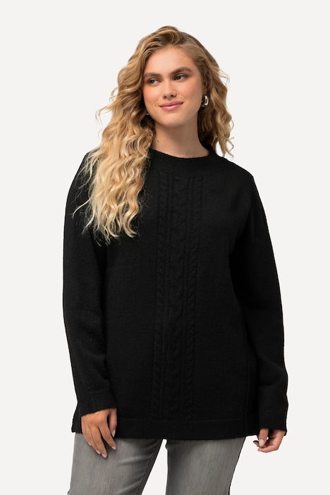 Pullover, Zopfmuster, Stehkragen, Langarm