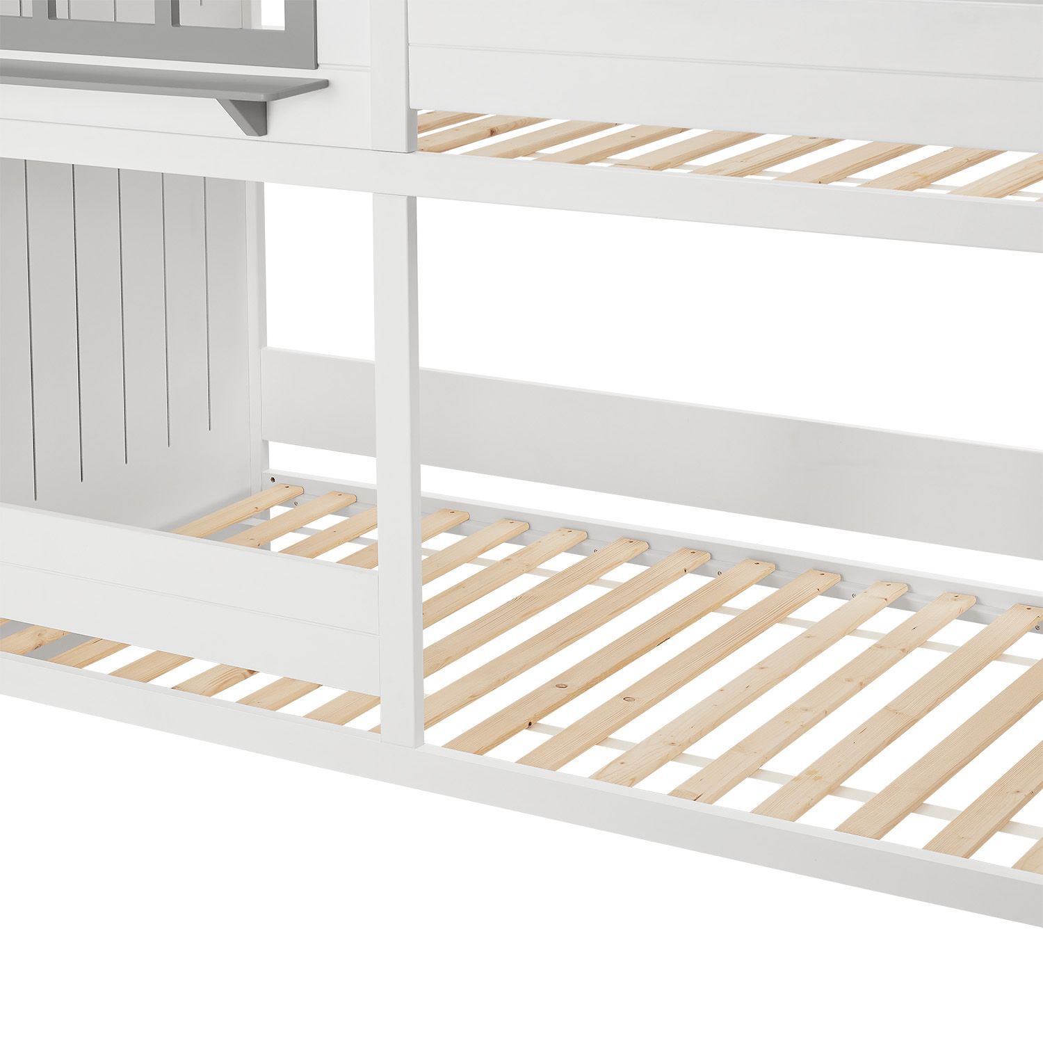 Juskys Kinder Hochbett Traumhaus 90x200 cm - Kinderbett mit Dach, 2 Betten & Lattenrost - Bett Weiß