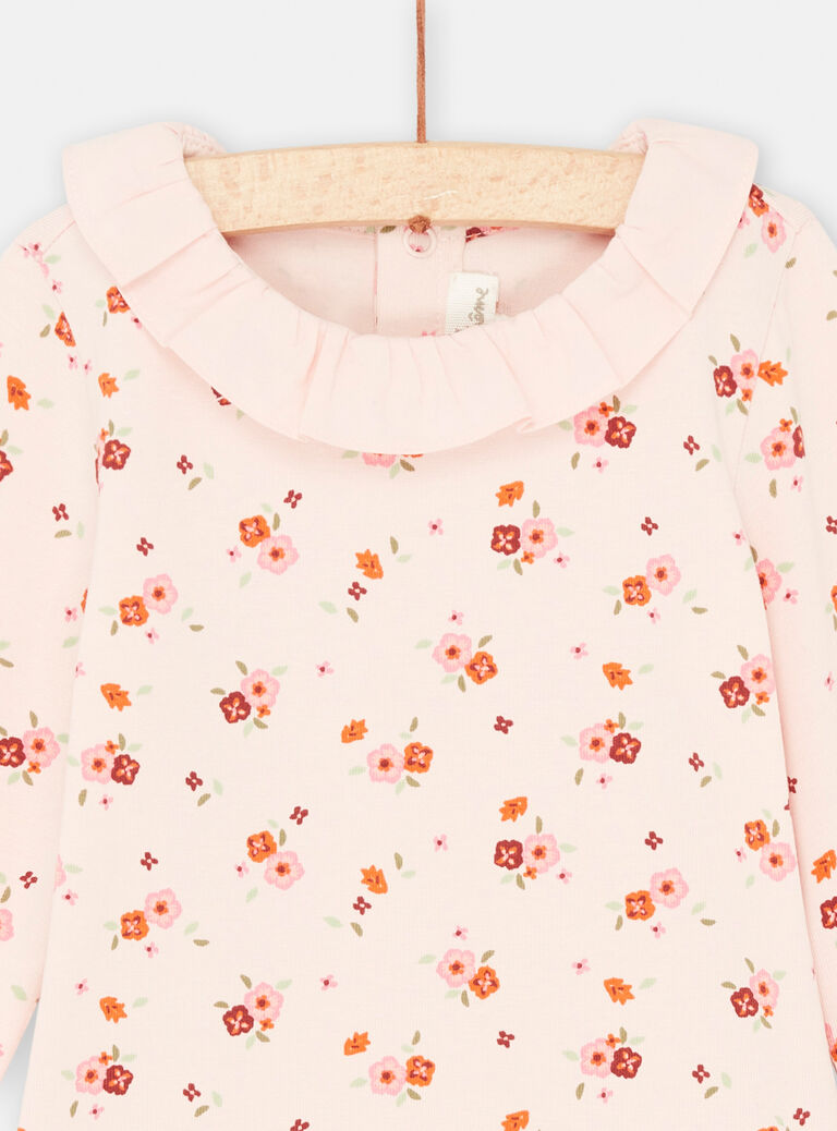 Body Rose dragée avec motifs fleurs bébé fille