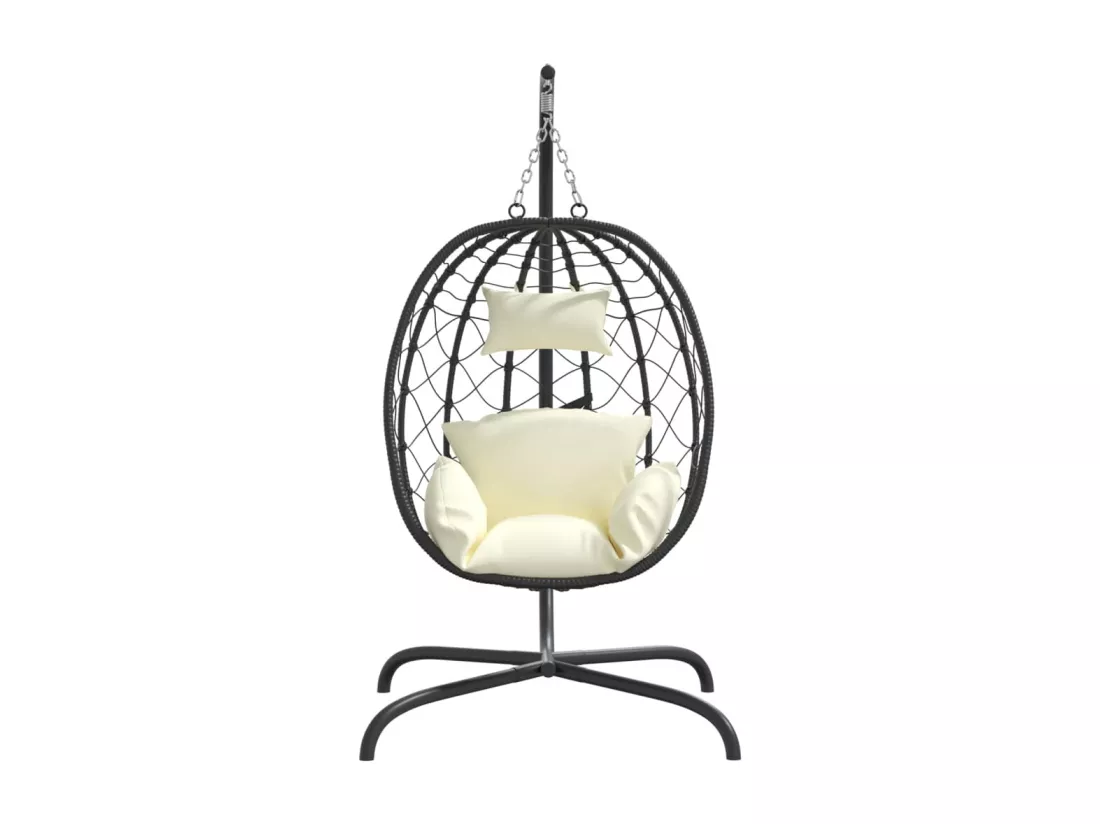 Chaise suspendue en forme d'œuf avec coussin blanc crème