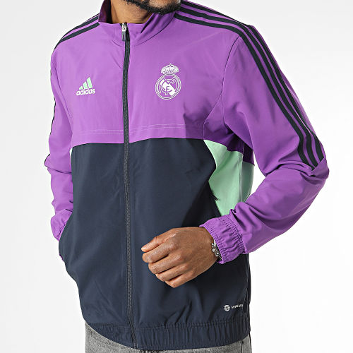 Veste De Sport Zippée A Bandes Real Madrid HT8805 Violet Bleu Marine