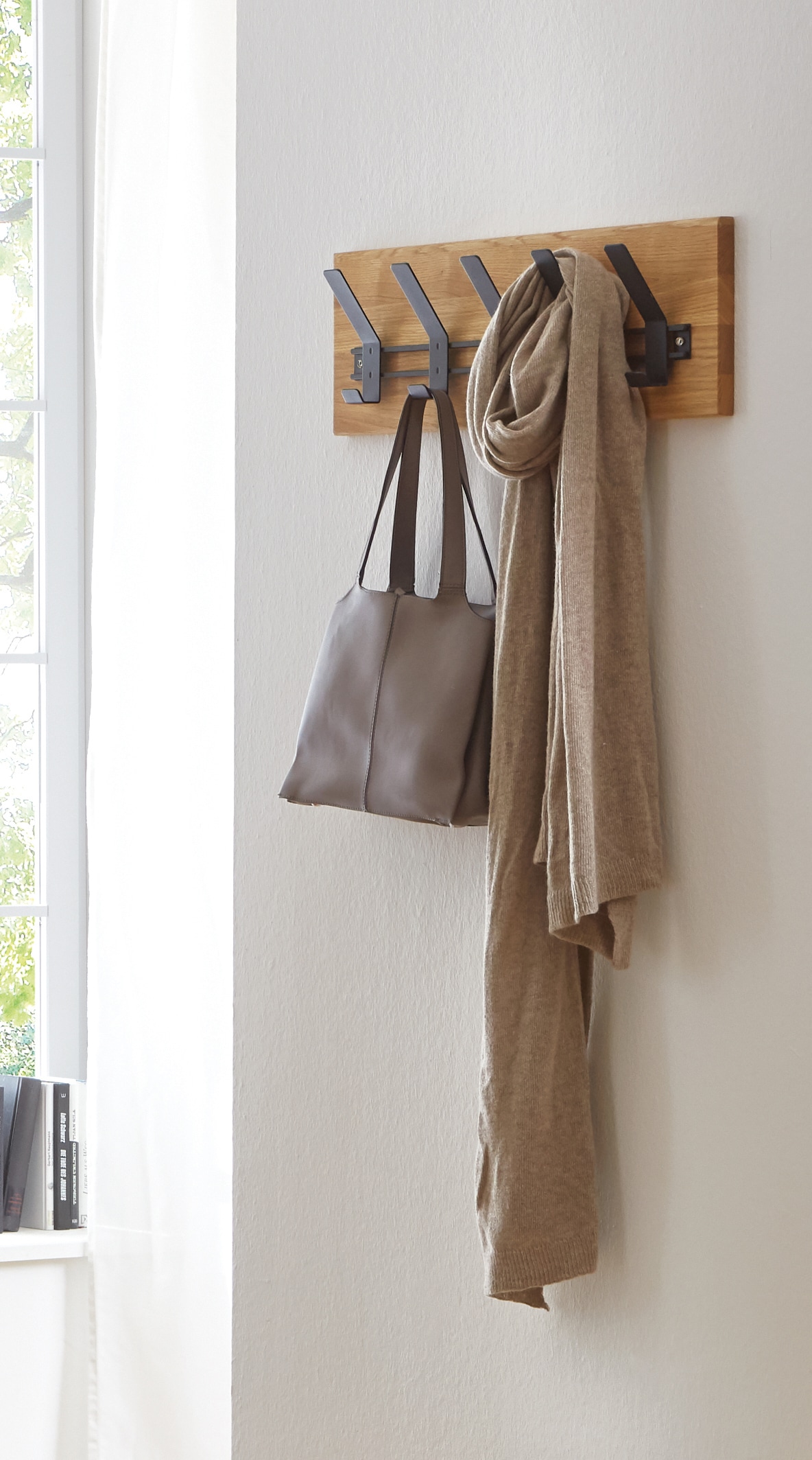 Wandgarderobe 60 x 20 cm Eiche Massivholz/schwarz