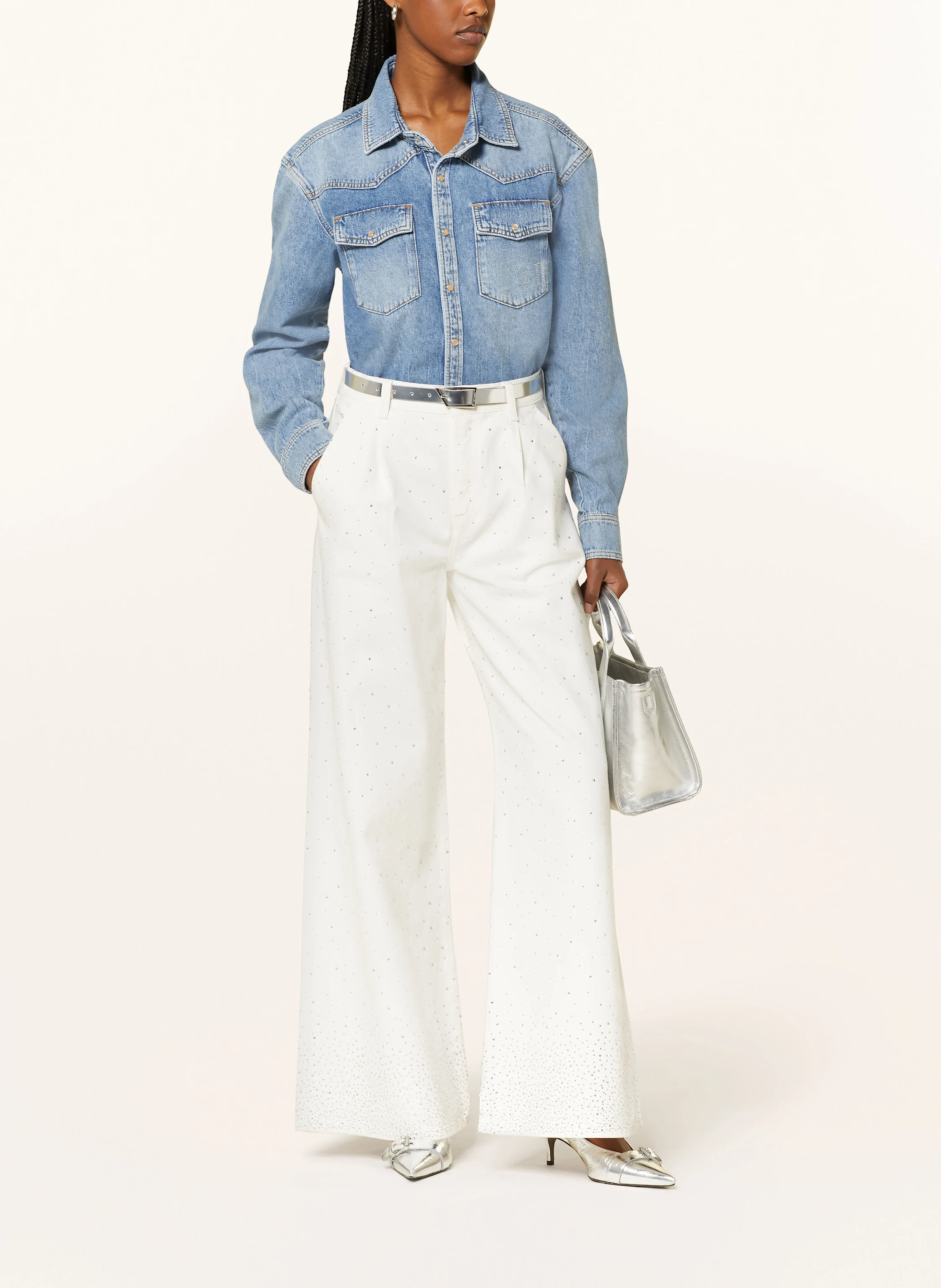 LIU JO Jeansbluse mit Schmucksteinen