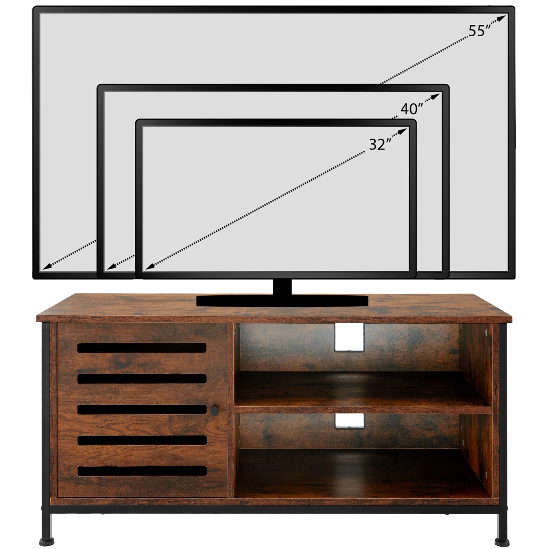 tectake® TV-Board, Industrial Style, 2 offene Fächer, Staufach mit Magnettür, 2 Kabelaussparungen, 110 x 41,5 x 50,5 cm