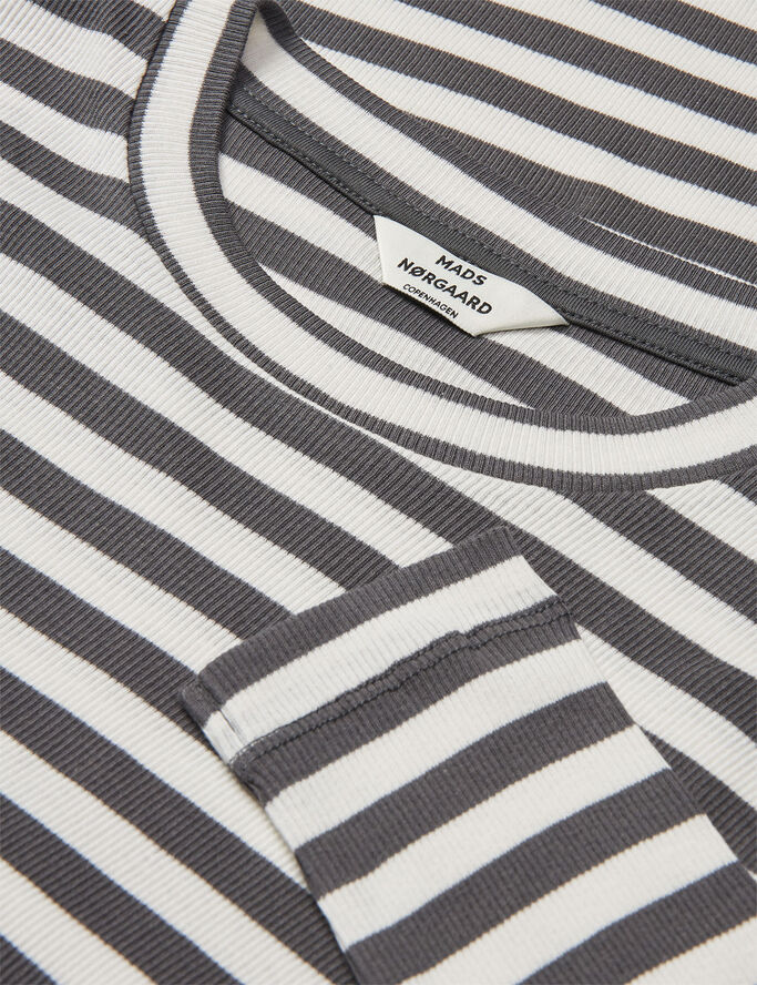 Mads Nørgaard - Copenhagen 2x2 Cotton Stripe Tuba Tee LS Grå og hvid med striber