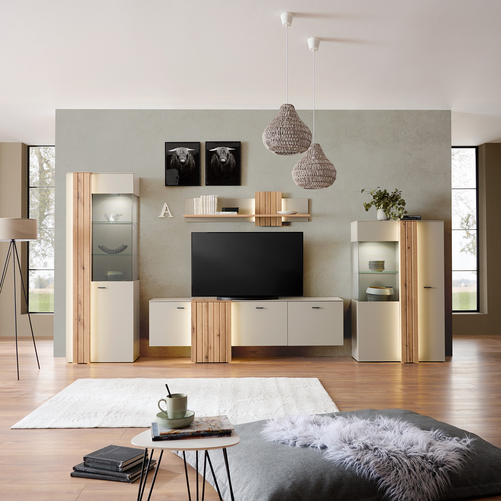 Standvitrine SANTANA - Coast Evoke Eiche-kieselgrau - 203 cm