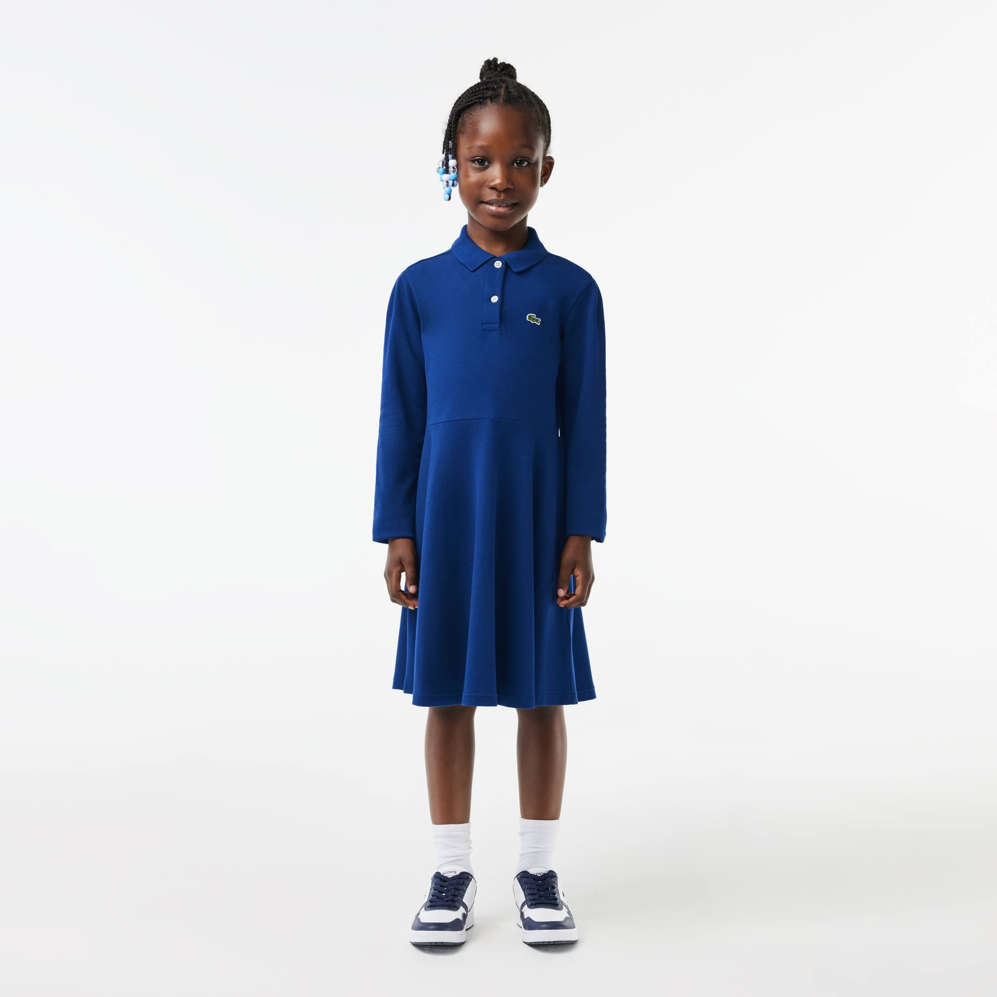 Robe fille Lacoste manches longues et col polo en piqué stretch Pantalons & Robes - Bleu - Lacoste - Fille