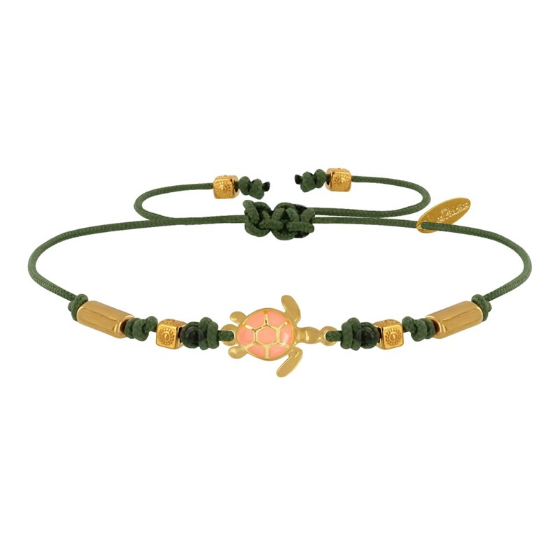 Bracelet Lien Laiton Doré Tortue Émaillé Orange - Vert kaki