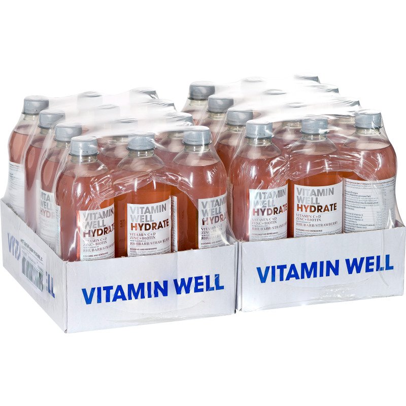 Eau vitaminée Vitamin Well Hydrate Rhubarbe et fraise 50 cl - 24 bouteilles