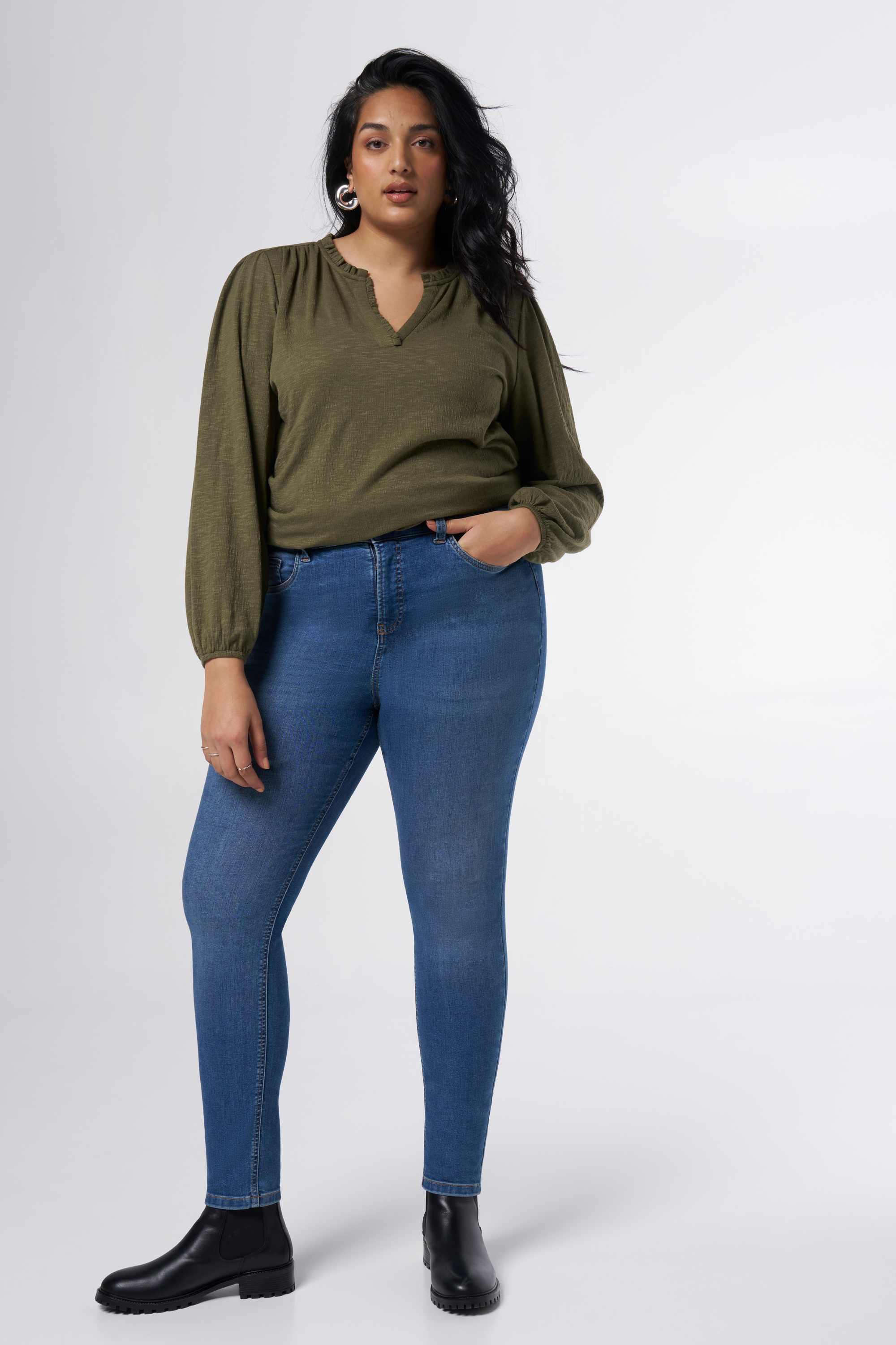 Skinny leg high waist jeans CHERRY Stonewash Denim