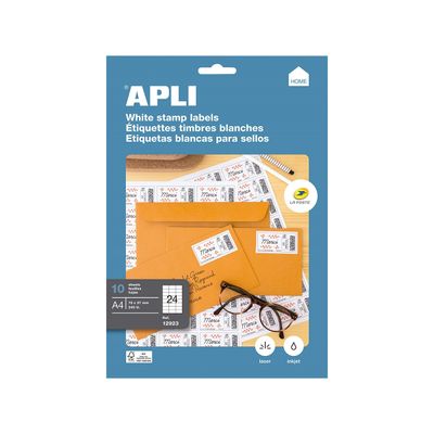 Apli Agipa - 240 Étiquettes adhésives blanches multi-usages - 70 x 37 mm - coins droits - réf 12923