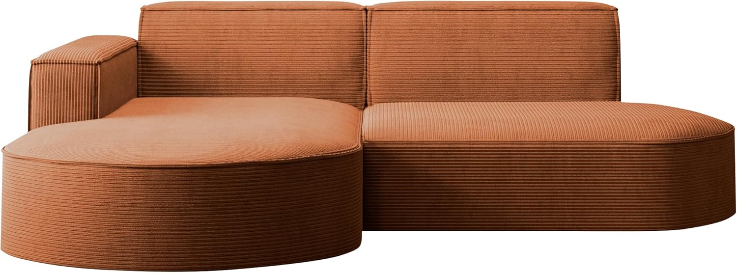Kaiser Möbel - Ecksofa mit Wohnlandschaft, Eckcouch L-Form, Sofa 3-sitzer, Polstersofa, Bequemes Couch mit Ottomane für Wohnzimmer, Relaxsofa, Stilvolles Cord Sofa, Modena Studio, Ziegel, Links