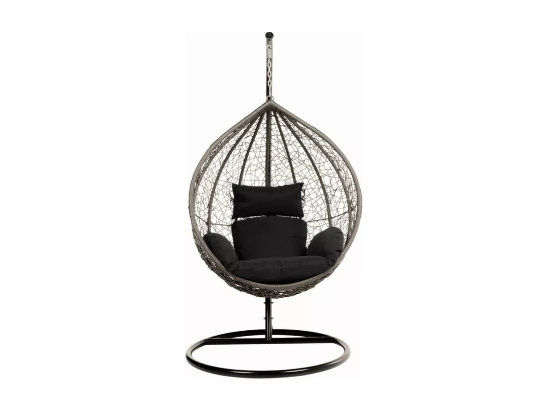 HOME DELUXE - Chaise suspendue Cielo - noir, hauteur 200 cm - avec cadre, coussins d'assise et de dossier I chaise suspendue en polyrotin balançoire de jardin panier suspendu