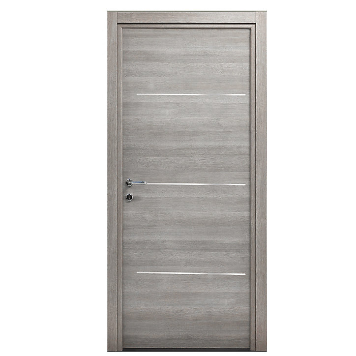Bloc-porte Triaconta gris clair H.204 x l.83 cm, poussant droit