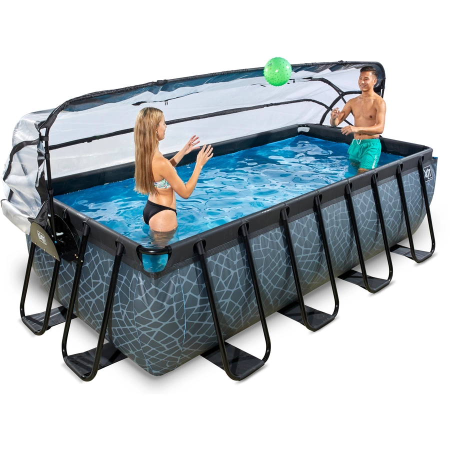 EXIT Pool Stone 400x200cm mit Abdeckung und Sandfilterpumpe, grau