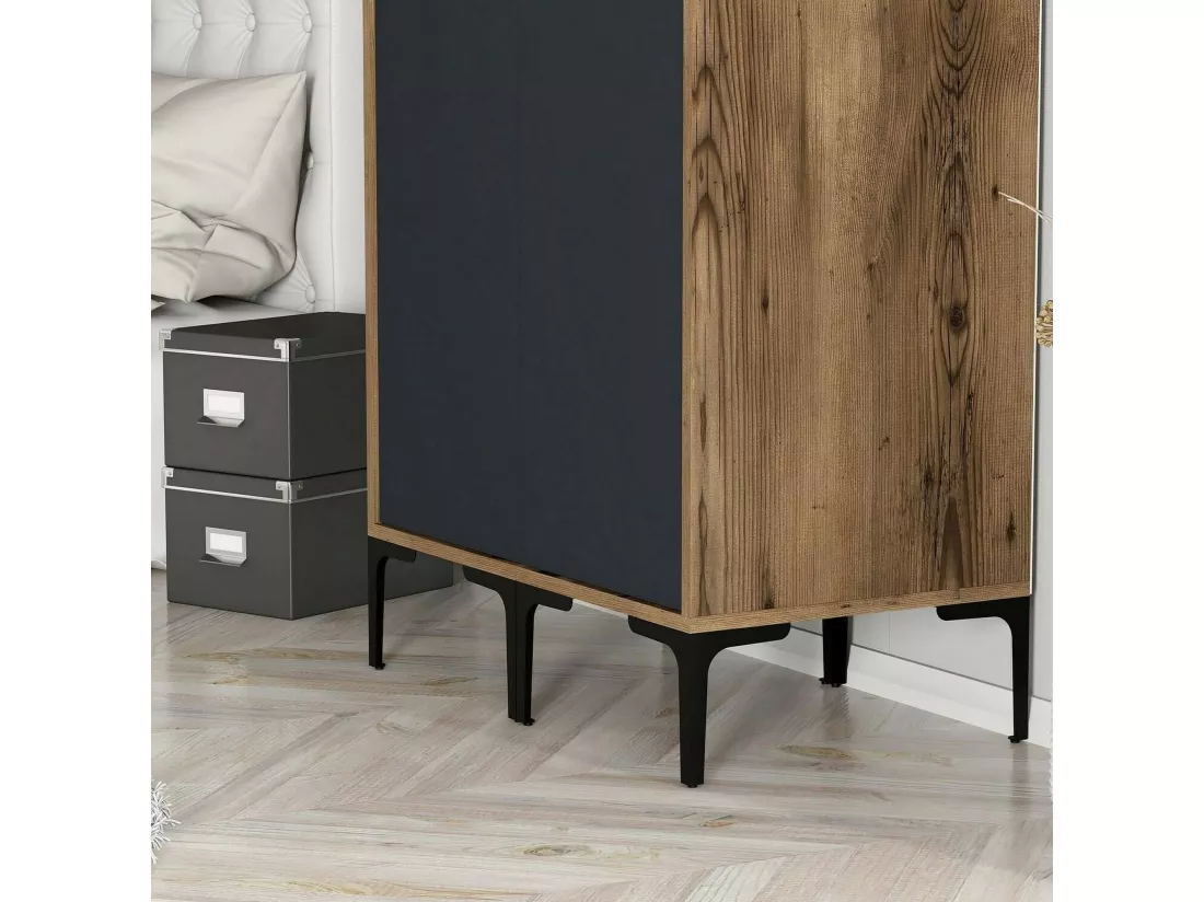 Garde-robe 2 portes Dbonanse, Meubles de chambre, Penderie de plain-pied, Placard à vêtements, 80x201h48 cm, Noyer et Anthracite