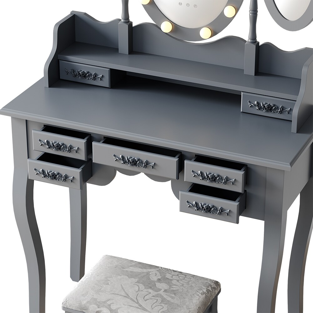 Vicco Schminktisch Diana Grau 90 cm mit Beleuchtung und Hocker