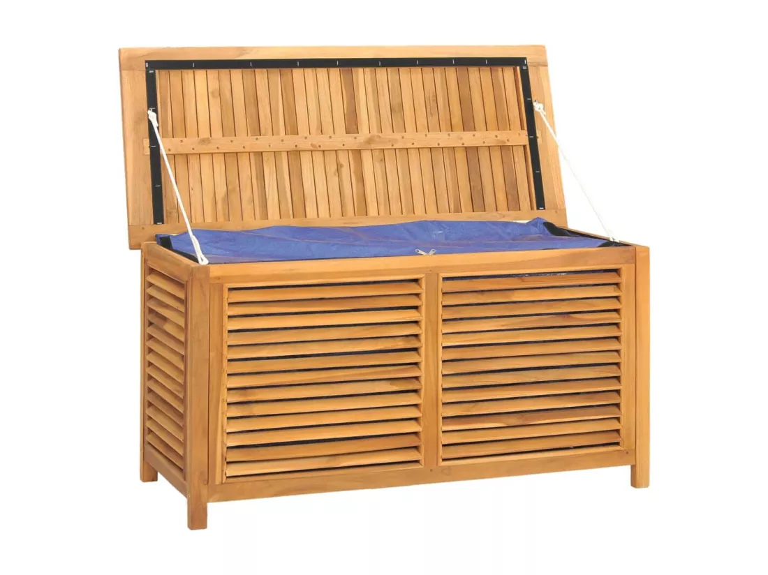 Boîte de rangement jardin et sac 114x50x58 cm bois massif teck